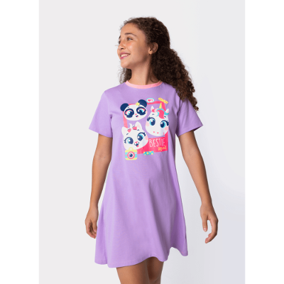 Camisola Manga Curta Algodão Menina Teen Multibichos Best Friend