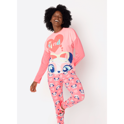 Pijama Manga Longa Viscolycra Feminino Panda Romântico