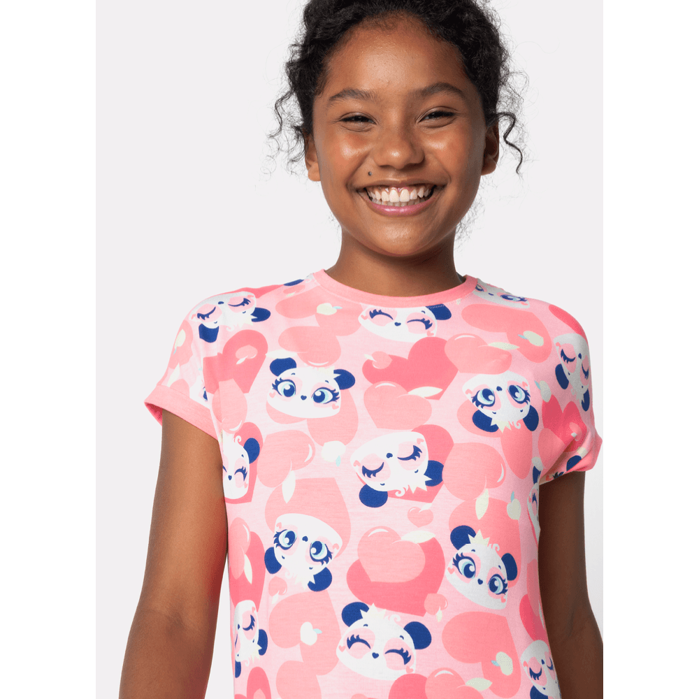Camisola Manga Curta Viscolycra Menina Teen Panda Romântico - 2