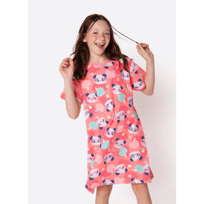 Camisola Manga Curta Algodão Menina Teen Panda Romântico