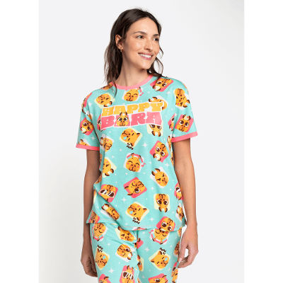 Pijama Manga Curta Viscolycra Feminino Capy Bora
