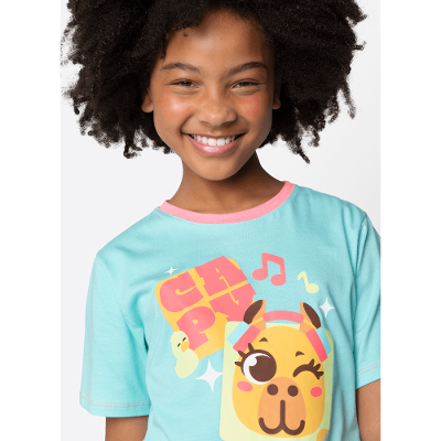 Pijama Manga Curta Algodão Menina Teen Capy Bora