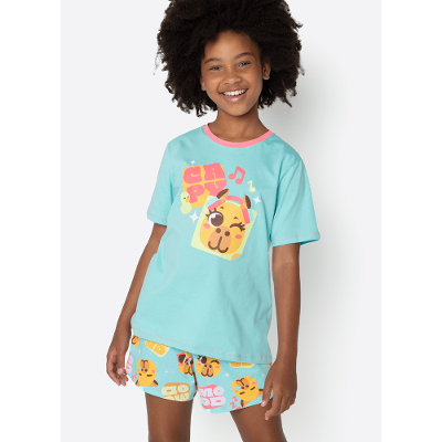 Pijama Manga Curta Algodão Menina Teen Capy Bora