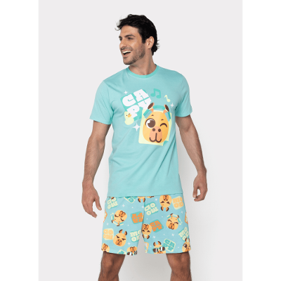 Pijama Manga Curta Algodão Masculino Capy Bora