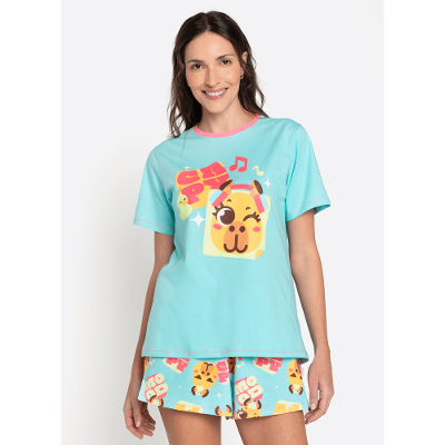 Pijama Manga Curta Algodão Feminino Capy Bora