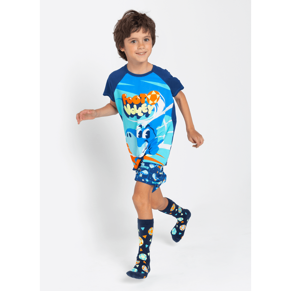 Pijama Manga Curta Viscolycra Menino Tubarão Futevôlei - 1