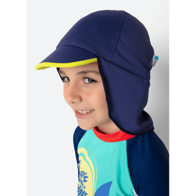 Chapéu com Proteção Solar Bebê Menino Color Block Azul Marinho