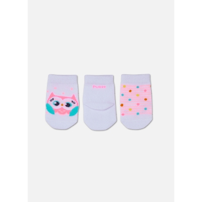 Kit com 3 Meias Soquete Bebê Menina Coruja
