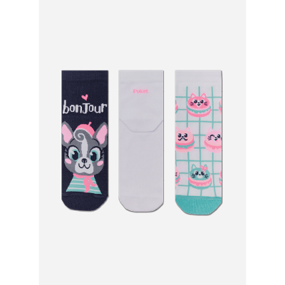 Kit com 3 Meias Cano Curto Feminina Cachorro