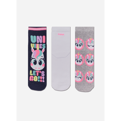 Kit com 3 meias Soquete Feminina Unicórnio