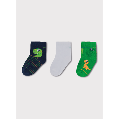 Kit com 3 Meias Bebê Menino Dinossauro