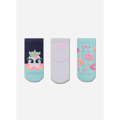 Kit com 3 Meias Soquete Bebê RN Menina Unicórnio Summer