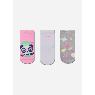 Kit com 3 Meias Soquete Bebê RN Menina Panda Cozinheiro