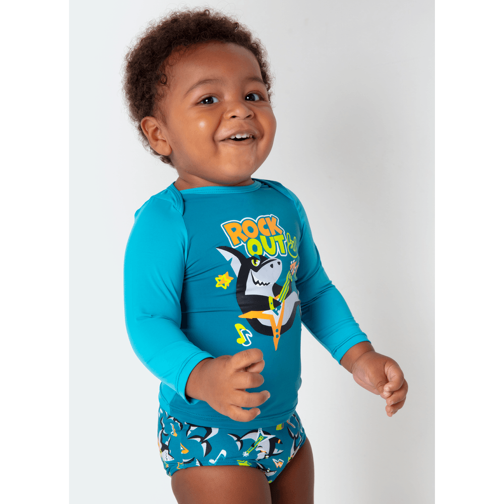 Conjunto Camiseta e Sunga Bebê Menino Tubarão Music - 1