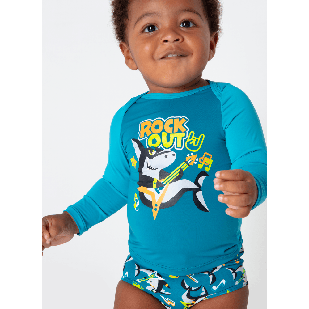 Conjunto Camiseta e Sunga Bebê Menino Tubarão Music - 2