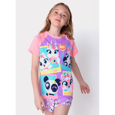 Pijama Manga Curta Viscolycra Menina Teen Multibichos Best Friend