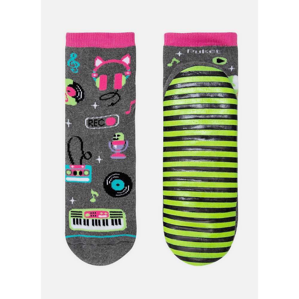 Meia Soquete Cano Médio com Sola Emborrachada Menina Music - 1