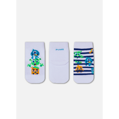 Kit com 3 Meias Soquete Bebê Menino Club Monstros