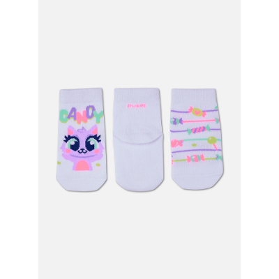Kit com 3 Meias Soquete Bebê Menina Gata