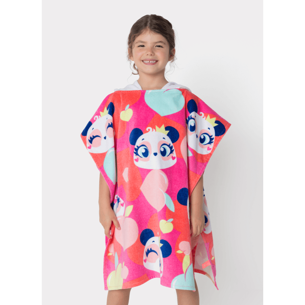 Poncho de Praia Menina Panda Romântico - 2