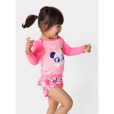 Conjunto Camiseta e Calcinha com Proteção Solar Bebê Menina Panda Romântico