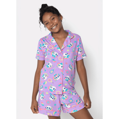 Pijama Manga Curta Viscose Menina Teen Unicórnio Tênis