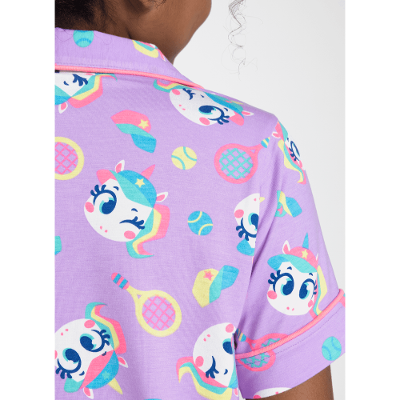 Pijama Manga Curta Viscose Menina Teen Unicórnio Tênis