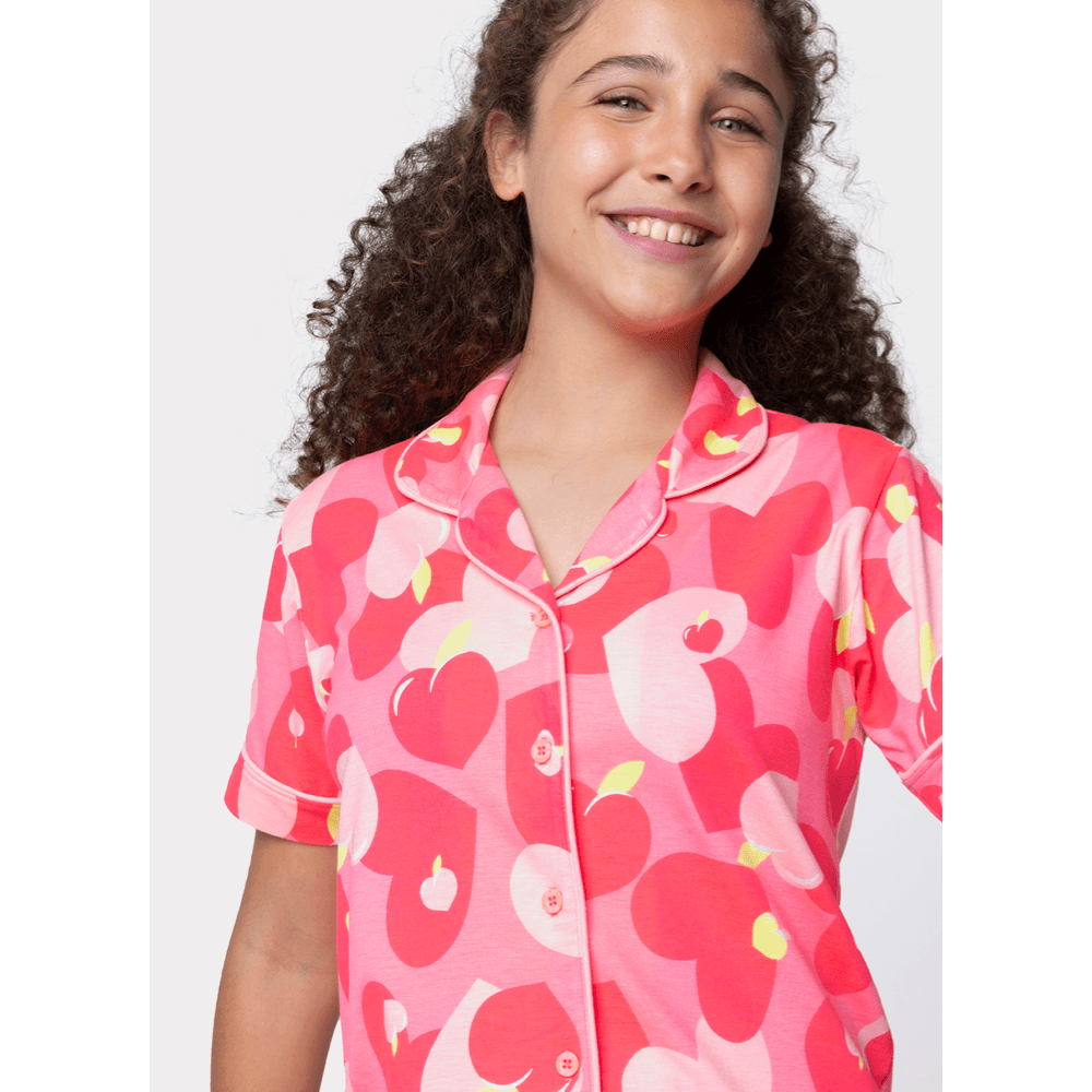 Pijama Manga Curta Viscose Menina Teen Panda Romântico - 2