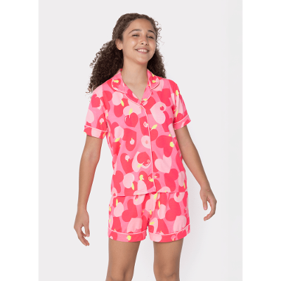 Pijama Manga Curta Viscose Menina Teen Panda Romântico