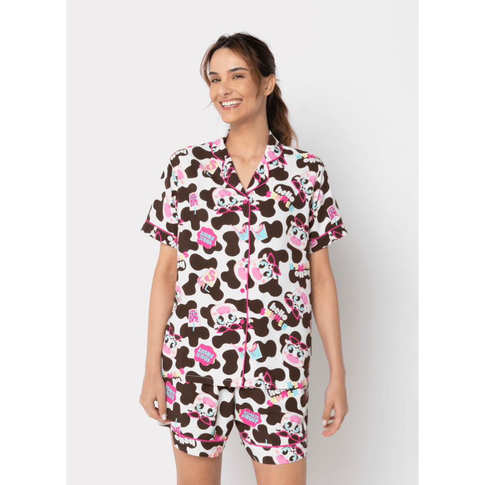 Pijama Manga Curta Viscose Feminino Vaca Summer - 1