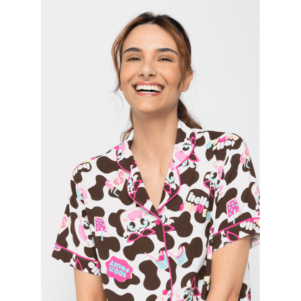 Pijama Manga Curta Viscose Feminino Vaca Summer - 2