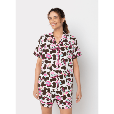 Pijama Manga Curta Viscose Feminino Vaca Summer