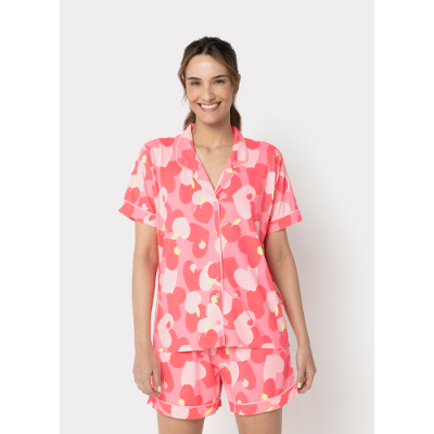 Pijama Manga Curta Viscose Feminino Panda Romântico