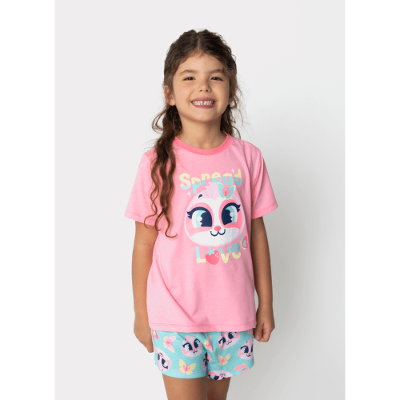 Pijama Manga Curta Algodão Menina Preguiça Picnic