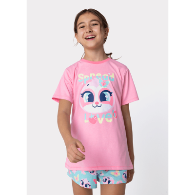 Pijama Manga Curta Algodão Menina Teen Preguiça Picnic