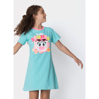 Camisola Manga Curta Algodão Menina Teen Vaca Summer