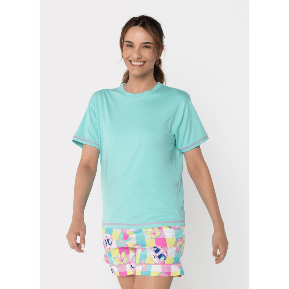 Pijama Manga Curta Viscolycra Feminino Preguiça Picnic - 1