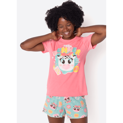 Pijama Manga Curta Viscolycra Feminino Vaca Summer