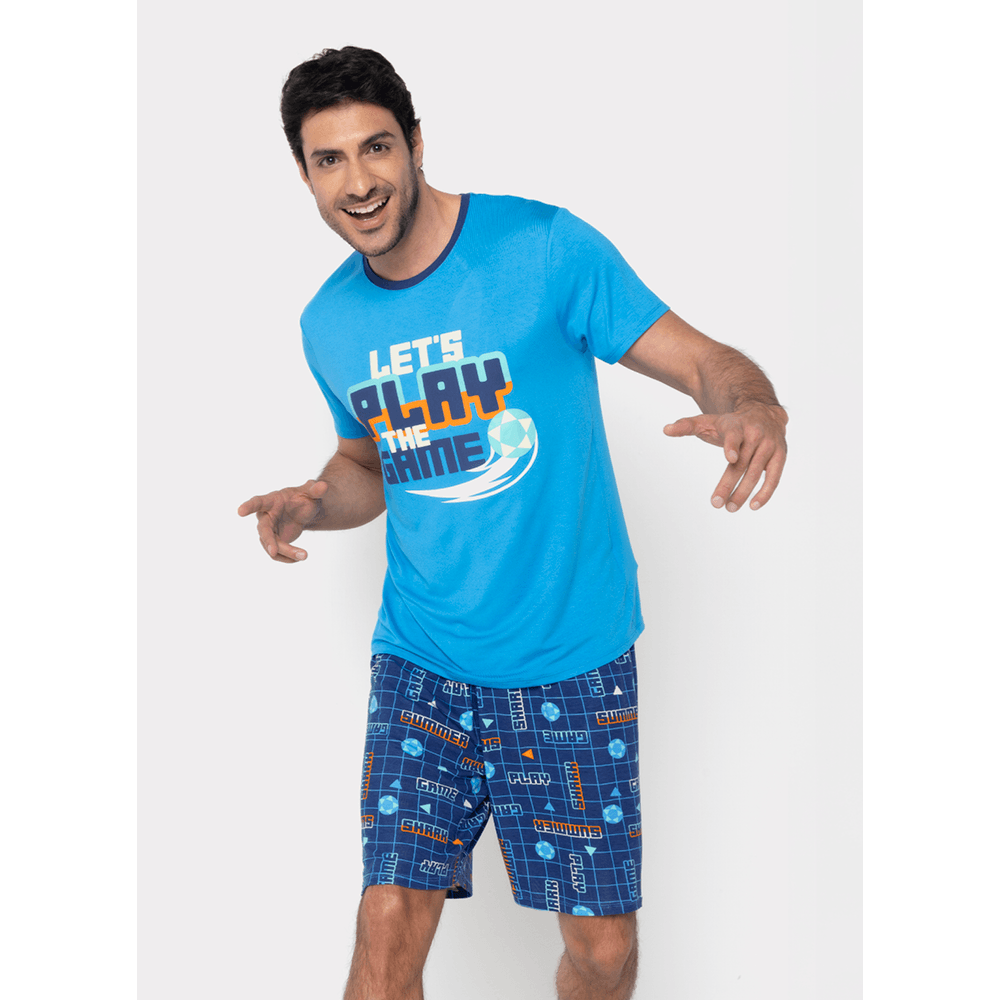 Pijama Manga Curta Viscolycra Masculino Tubarão Futevôlei - 1