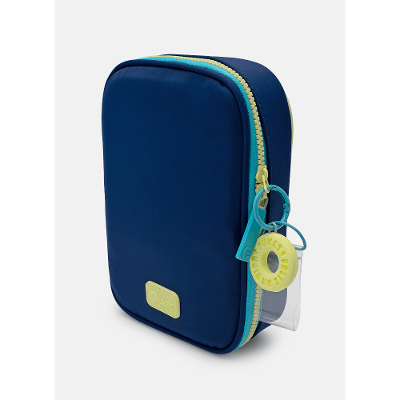 Estojo Grande Azul Color Block Azul Marinho e Amarelo