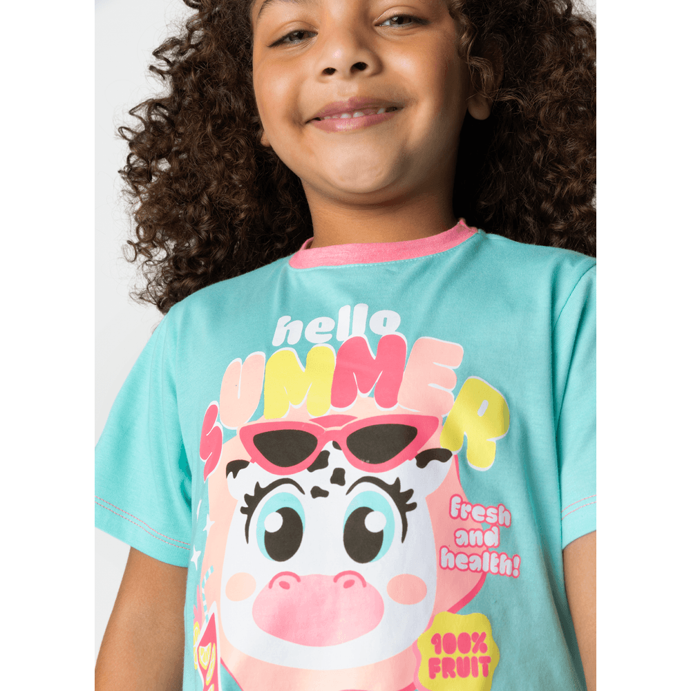 Camisola Manga Curta Algodão Menina Vaca Summer - 2