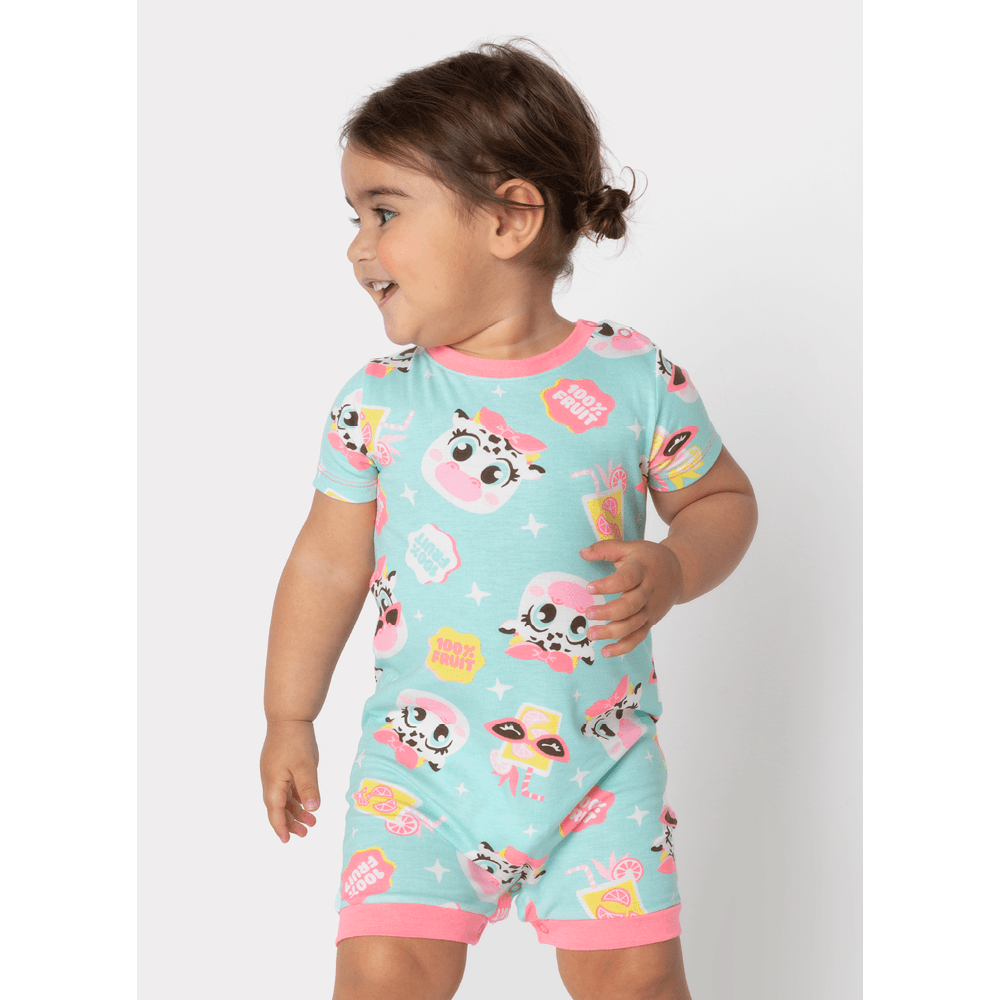 Macacão Manga Curta Viscolycra Bebê Menina Vaca Summer - 1