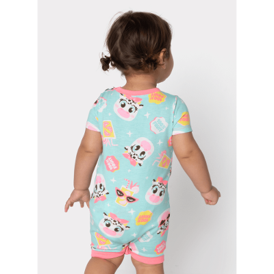 Macacão Manga Curta Viscolycra Bebê Menina Vaca Summer