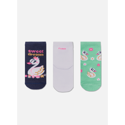 Kit com 3 Meias Soquete Bebê Menina Cisne