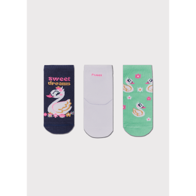 Kit com 3 Meias Soquete Bebê Menina Cisne