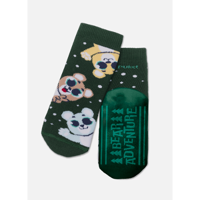 Meia Soquete com Sola Emborrachada Bebê Menino Urso Polar