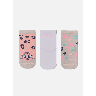 Kit com 3 Meias Soquete Bebê Menina Onça