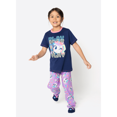 Pijama Manga Curta Algodão Menina Unicórnio Tênis