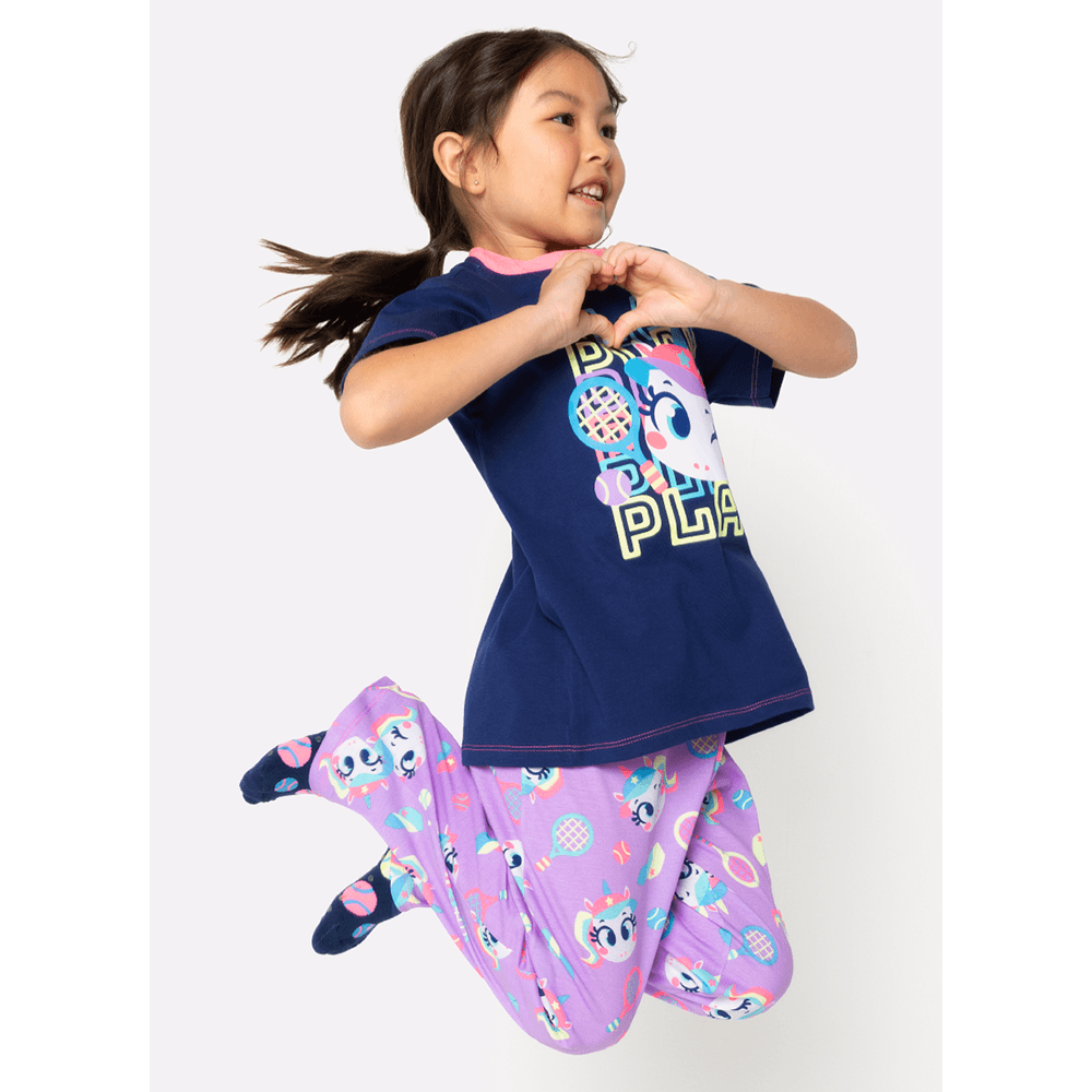 Pijama Manga Curta Algodão Menina Unicórnio Tênis - 1