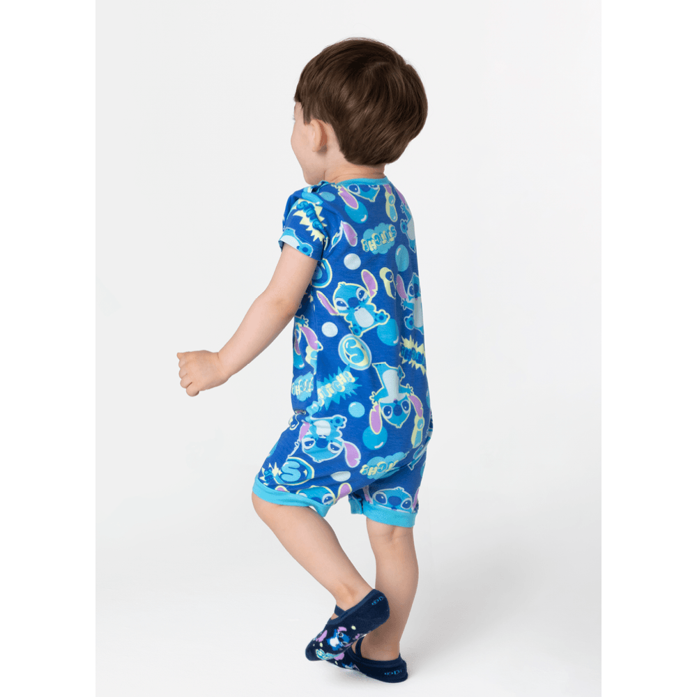 Macacão Manga Curta Viscolycra Bebê Unissex Stitch - 1